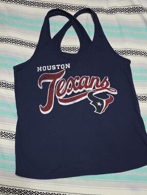 4her By Carl BANKS Houston Texans Navy Crossback  Tank Top